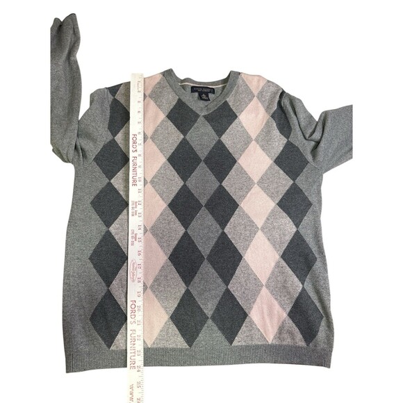 Banana Republic V-Neck Sweater Argyle Pink Gray Silk Cashmere Elbow Patch Small - Picture 9 of 10